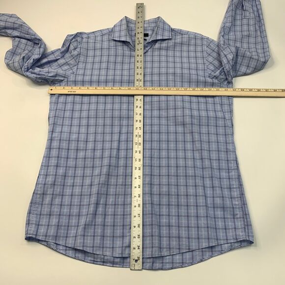 Hugo Boss Shirt Mens 16.5 Bluebell Cotton Sharp Fit Plaid Button Up Long Sleeve - Picture 5 of 10